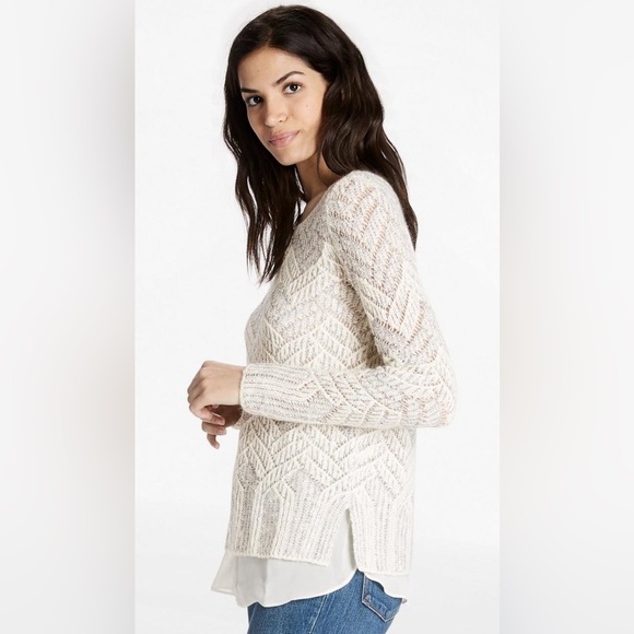 Lucky Brand cotton/mohair chevron sweater in beige pink with chiffon lining - Picture 3 of 12